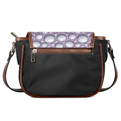 Purple And White Volleyball Print Saddle Bag