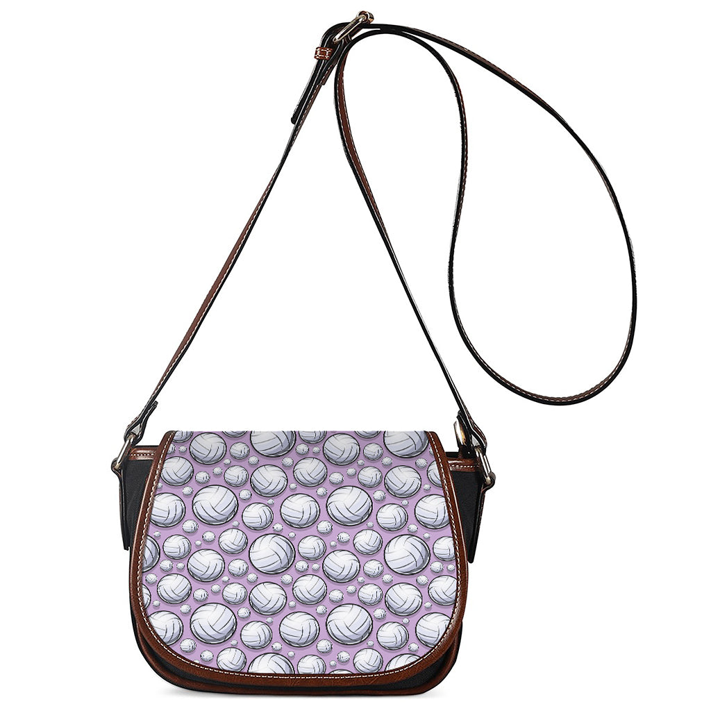 Purple And White Volleyball Print Saddle Bag