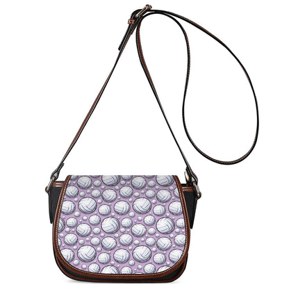 Purple And White Volleyball Print Saddle Bag