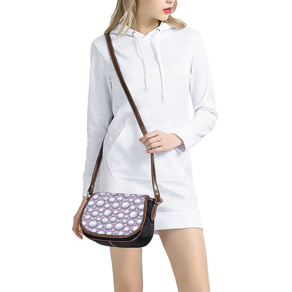 Purple And White Volleyball Print Saddle Bag