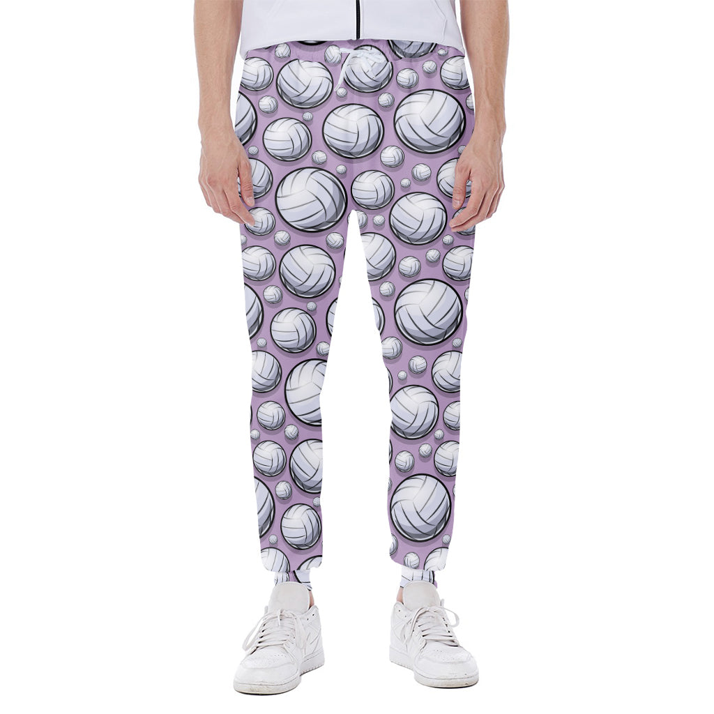 Purple And White Volleyball Print Scuba Joggers