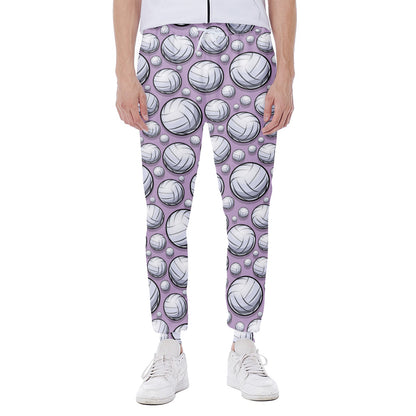 Purple And White Volleyball Print Scuba Joggers
