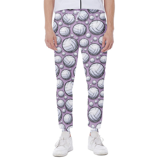 Purple And White Volleyball Print Scuba Joggers