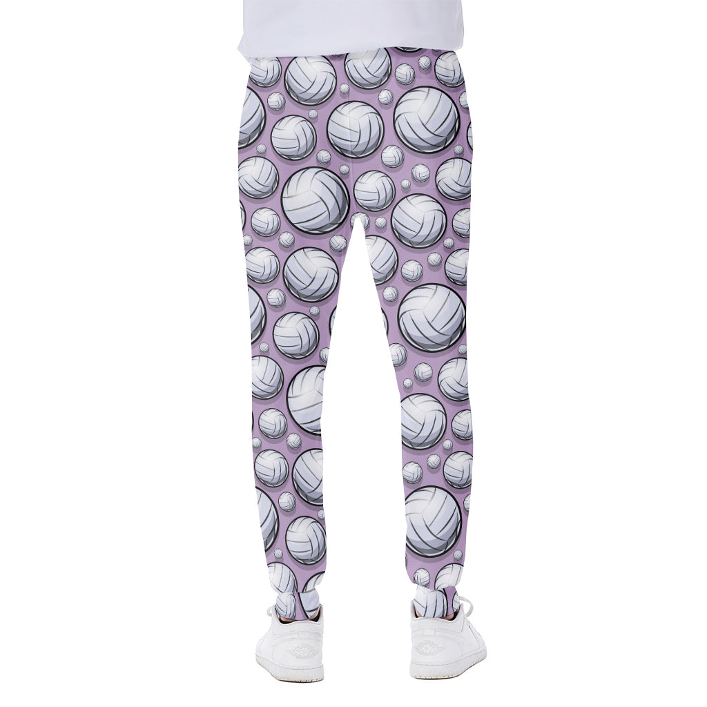 Purple And White Volleyball Print Scuba Joggers