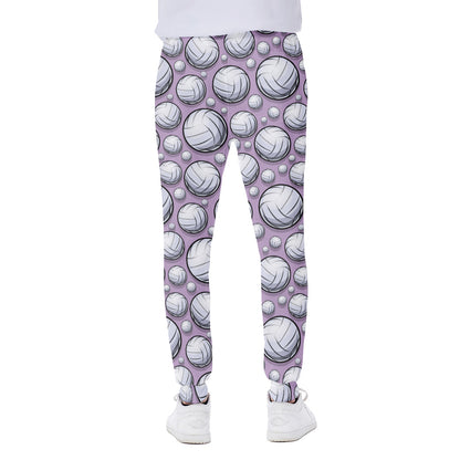 Purple And White Volleyball Print Scuba Joggers