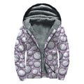 Purple And White Volleyball Print Sherpa Lined Zip Up Hoodie