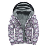 Purple And White Volleyball Print Sherpa Lined Zip Up Hoodie