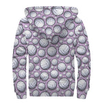 Purple And White Volleyball Print Sherpa Lined Zip Up Hoodie