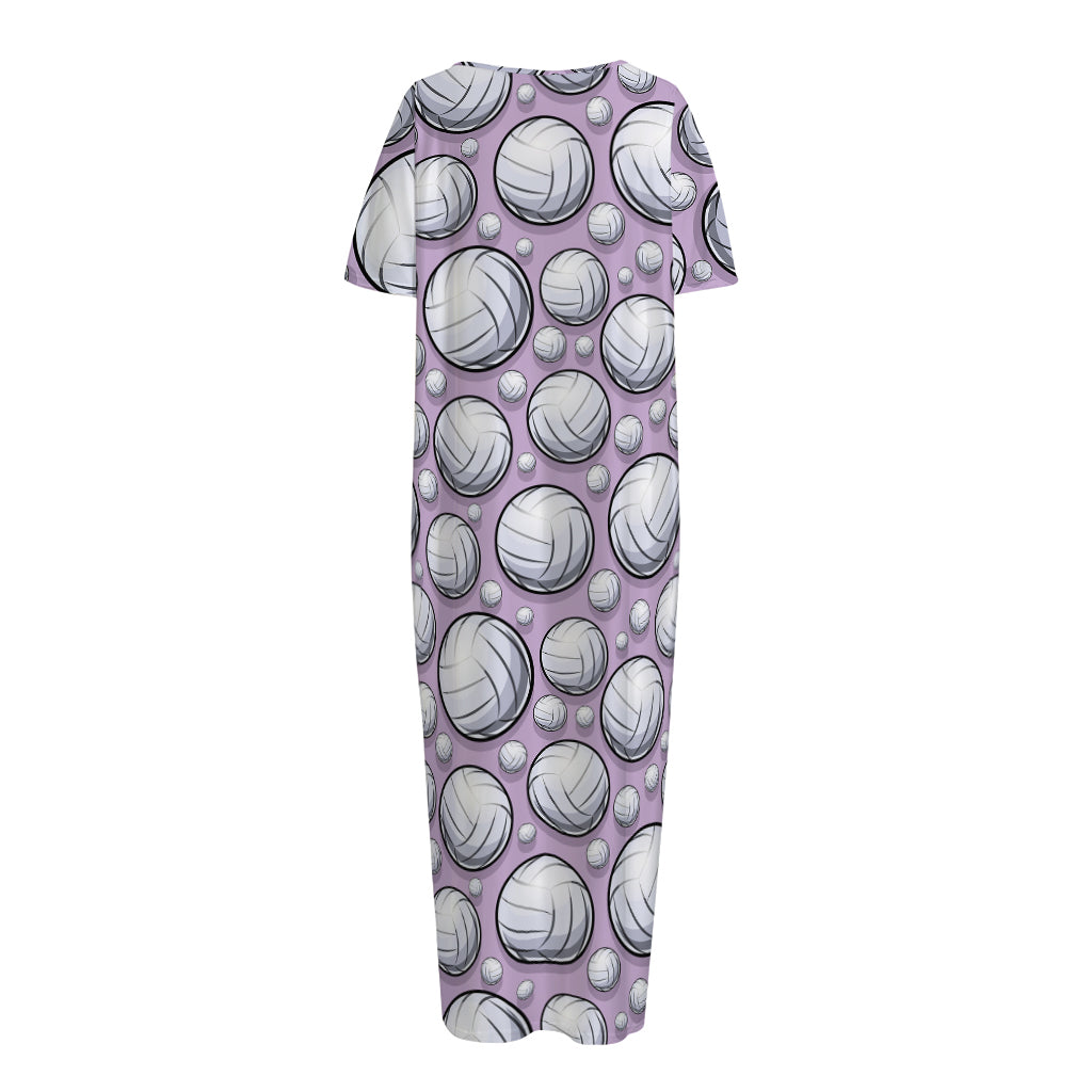 Purple And White Volleyball Print Short Sleeve Long Nightdress