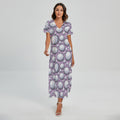 Purple And White Volleyball Print Short Sleeve Maxi Dress