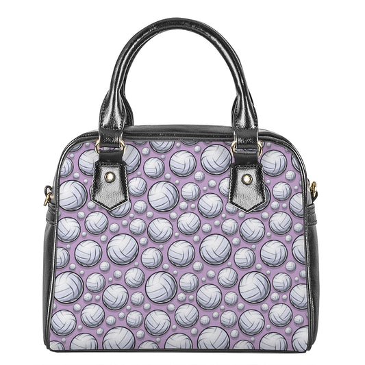 Purple And White Volleyball Print Shoulder Handbag