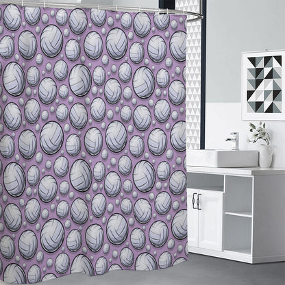 Purple And White Volleyball Print Shower Curtain
