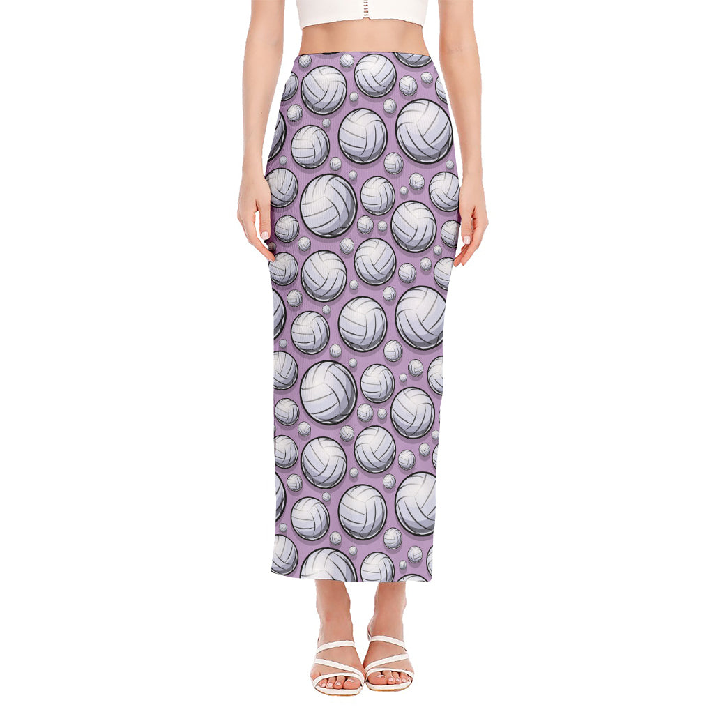 Purple And White Volleyball Print Side Slit Maxi Skirt