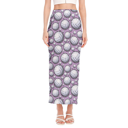 Purple And White Volleyball Print Side Slit Maxi Skirt