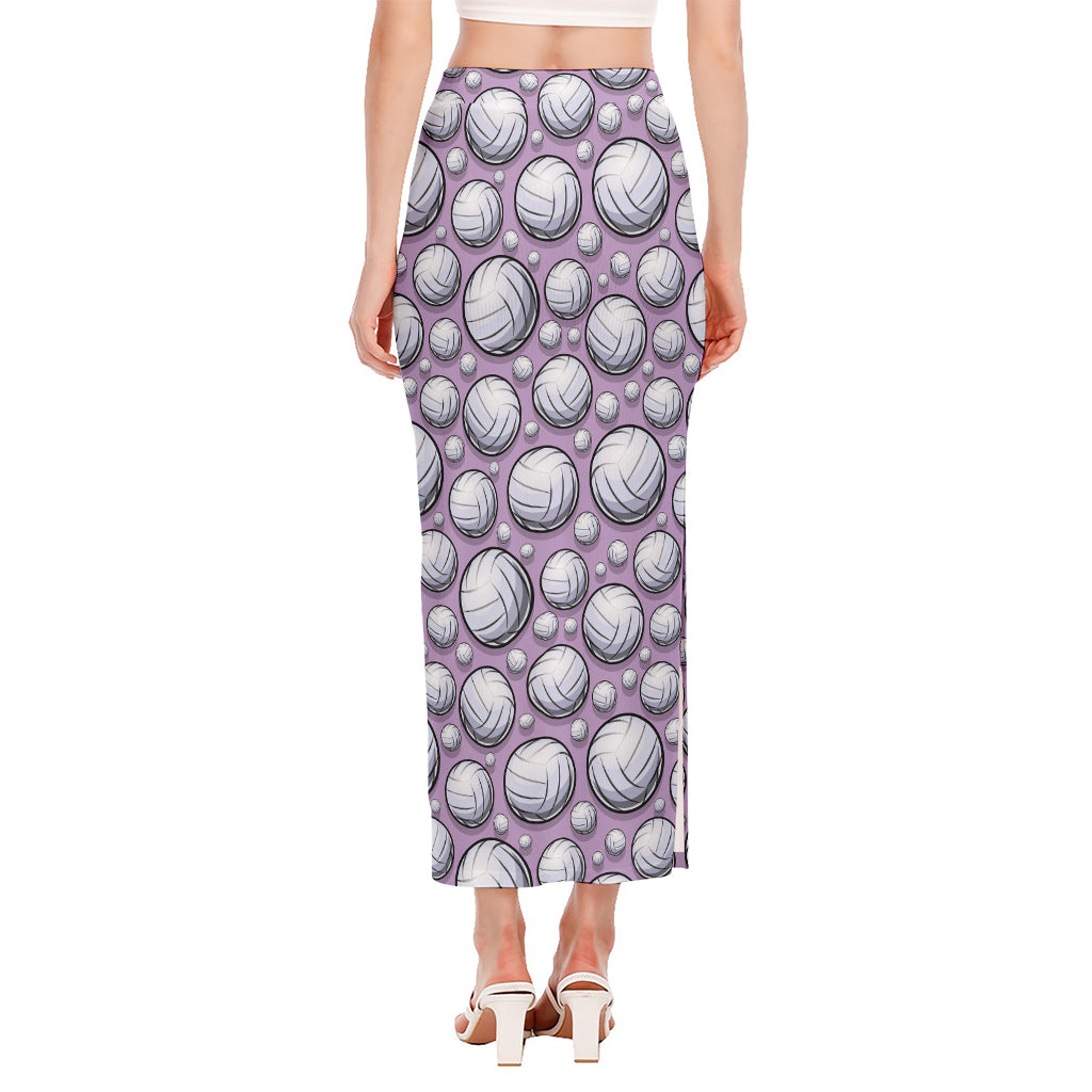 Purple And White Volleyball Print Side Slit Maxi Skirt