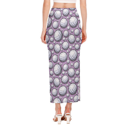 Purple And White Volleyball Print Side Slit Maxi Skirt