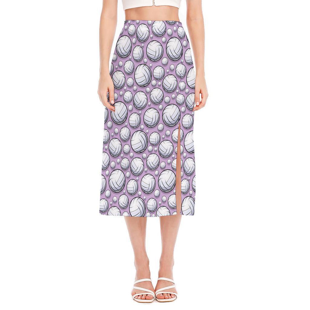 Purple And White Volleyball Print Side Slit Midi Skirt