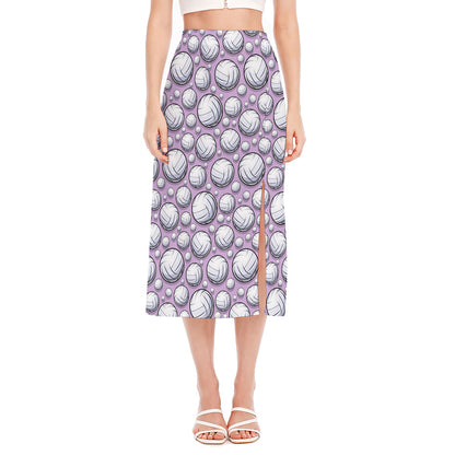 Purple And White Volleyball Print Side Slit Midi Skirt