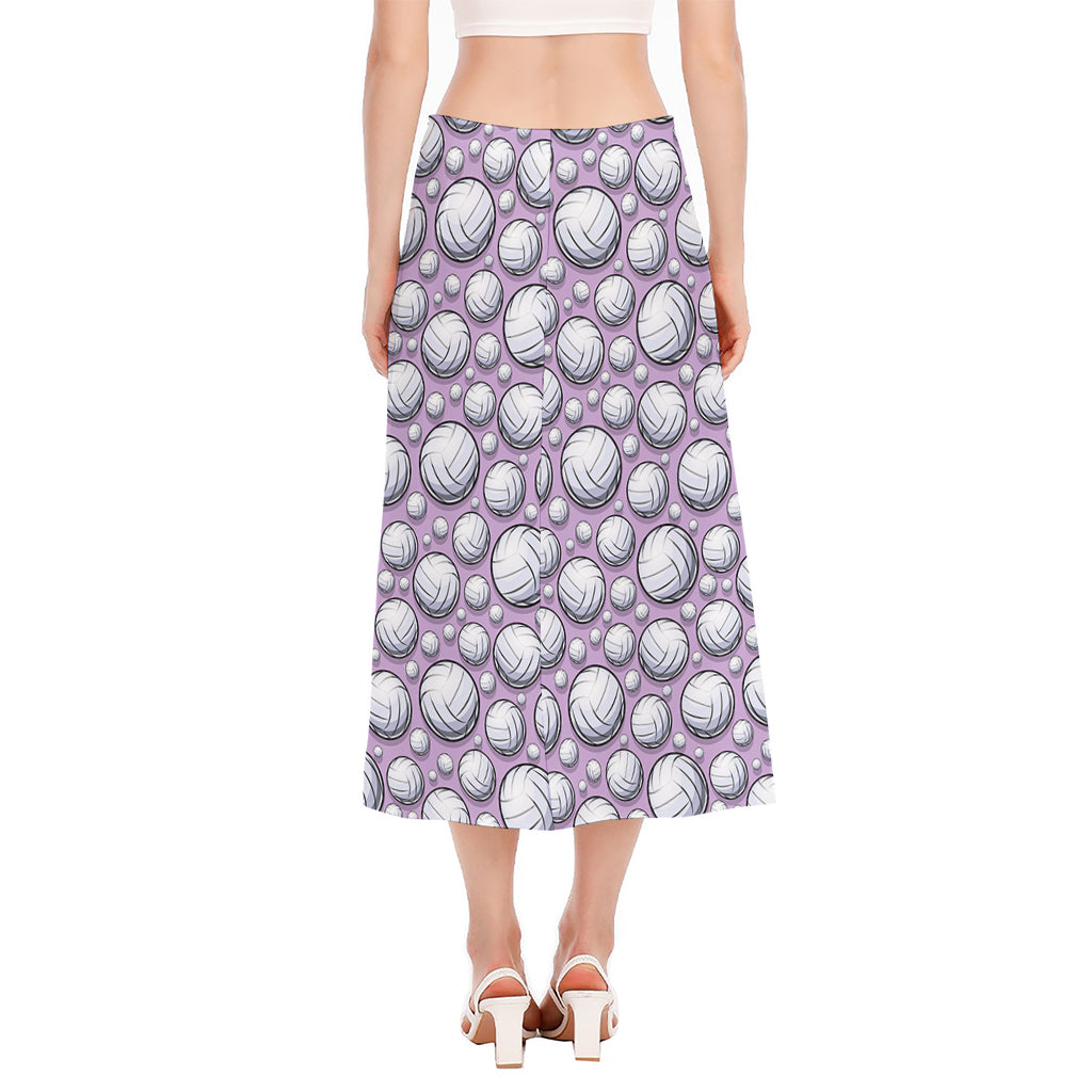 Purple And White Volleyball Print Side Slit Midi Skirt