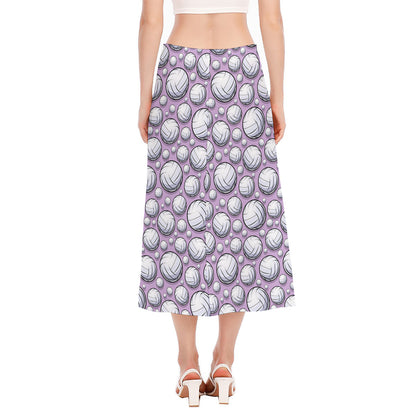 Purple And White Volleyball Print Side Slit Midi Skirt
