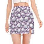 Purple And White Volleyball Print Side Slit Mini Skirt