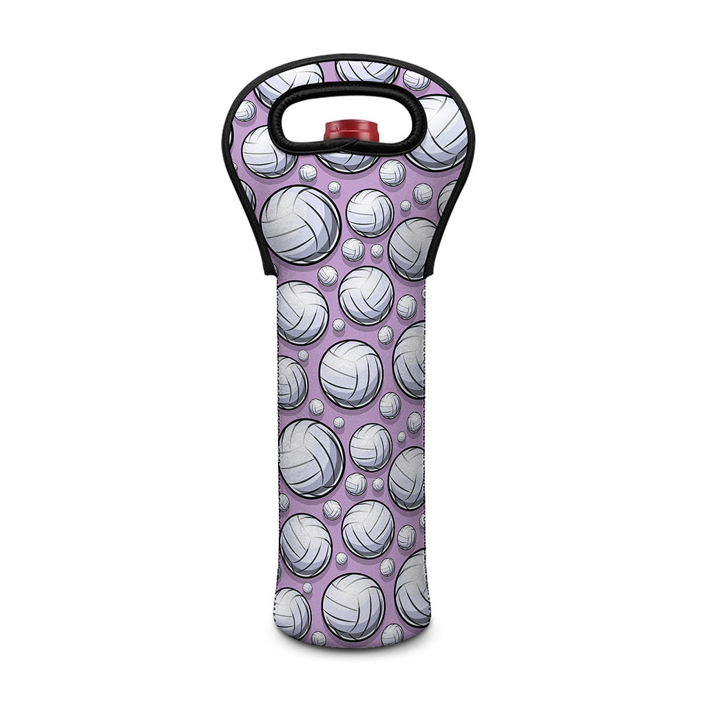 Purple And White Volleyball Print Single Neoprene Wine Tote