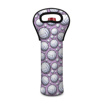 Purple And White Volleyball Print Single Neoprene Wine Tote