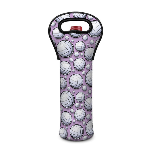 Purple And White Volleyball Print Single Neoprene Wine Tote