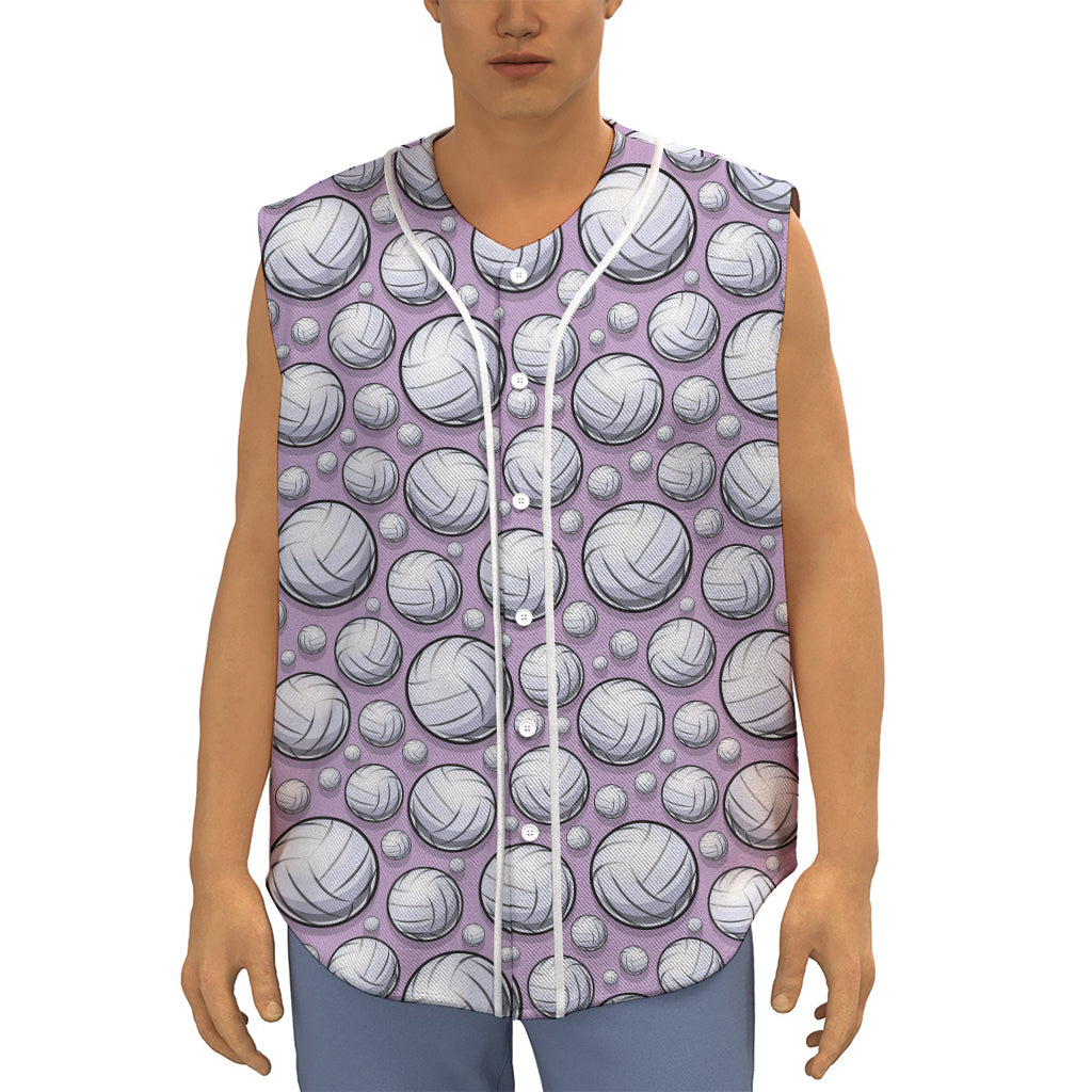 Purple And White Volleyball Print Sleeveless Baseball Jersey