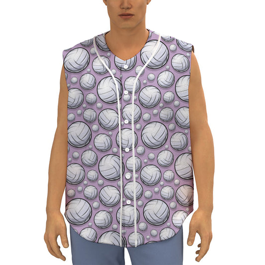 Purple And White Volleyball Print Sleeveless Baseball Jersey