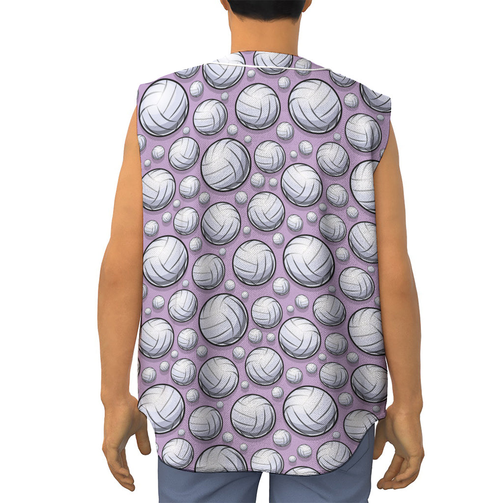 Purple And White Volleyball Print Sleeveless Baseball Jersey