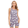 Purple And White Volleyball Print Sleeveless One Piece Swimsuit