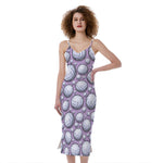 Purple And White Volleyball Print Slim Fit Midi Cami Dress