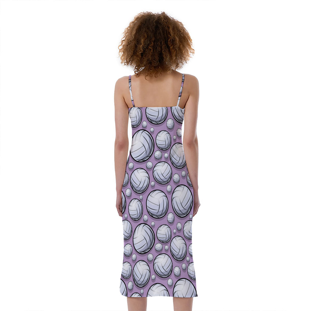 Purple And White Volleyball Print Slim Fit Midi Cami Dress