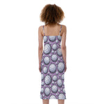 Purple And White Volleyball Print Slim Fit Midi Cami Dress