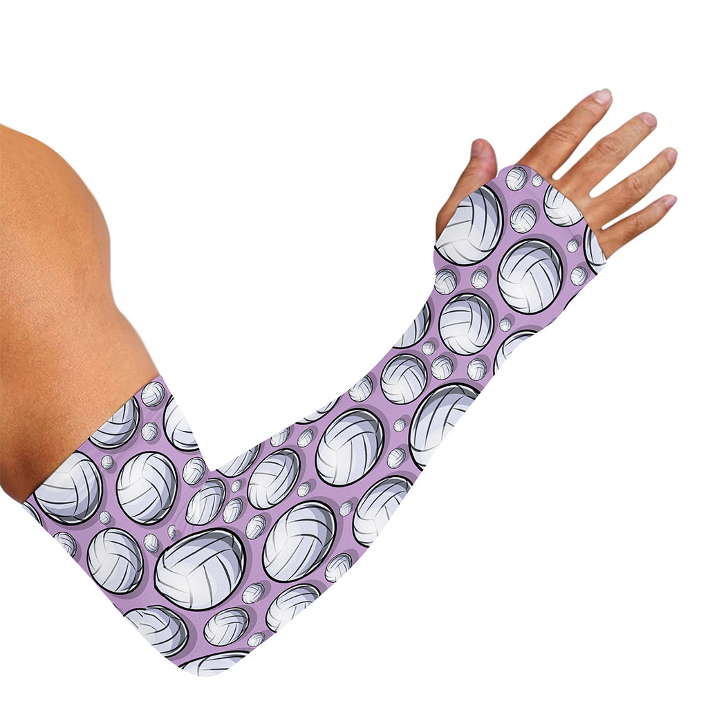 Purple And White Volleyball Print Sun Protection Arm Sleeves