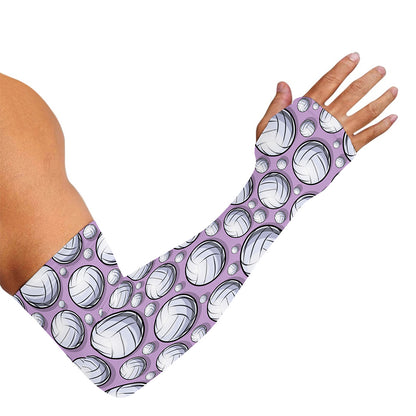 Purple And White Volleyball Print Sun Protection Arm Sleeves
