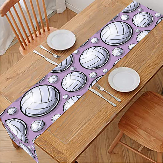 Purple And White Volleyball Print Table Runner