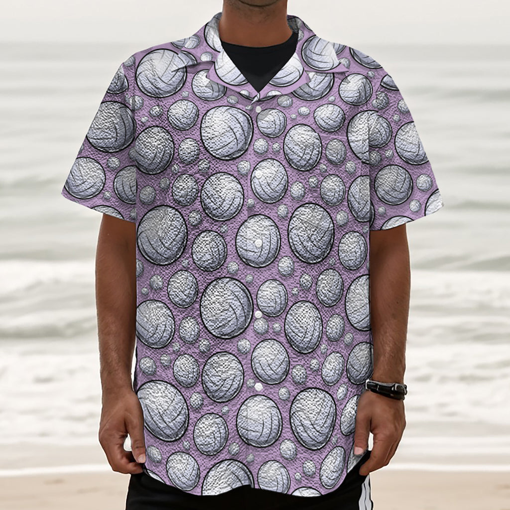 Purple And White Volleyball Print Textured Short Sleeve Shirt