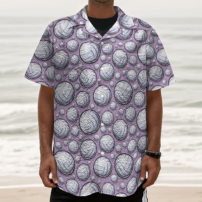 Purple And White Volleyball Print Textured Short Sleeve Shirt