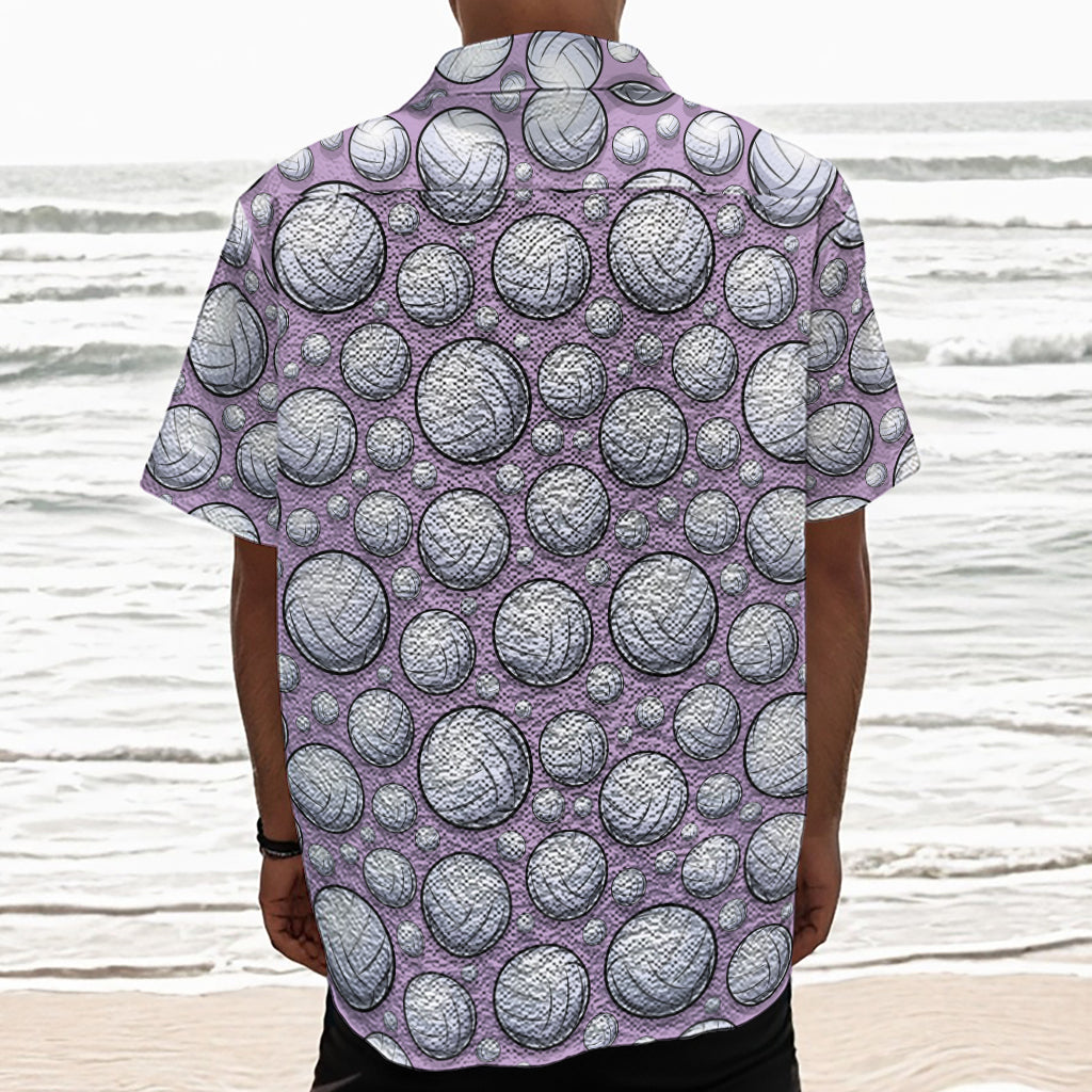 Purple And White Volleyball Print Textured Short Sleeve Shirt
