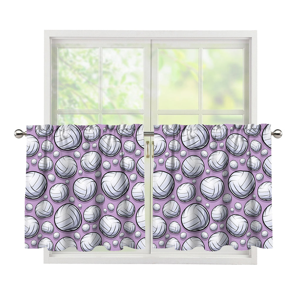 Purple And White Volleyball Print Tier Curtains