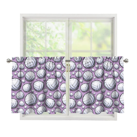 Purple And White Volleyball Print Tier Curtains