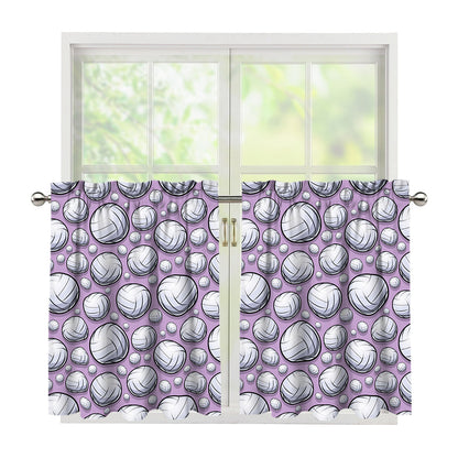 Purple And White Volleyball Print Tier Curtains