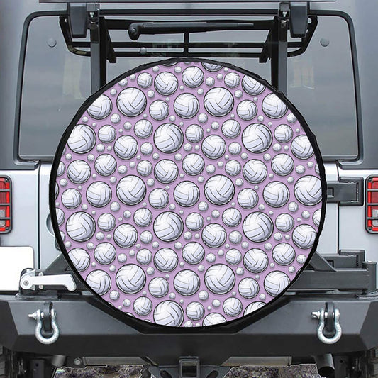 Purple And White Volleyball Print Tire Cover
