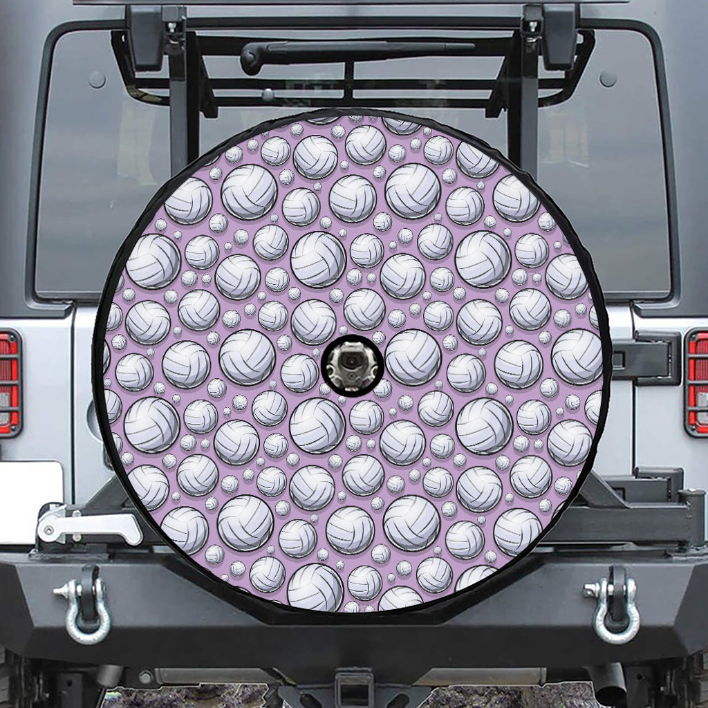 Purple And White Volleyball Print Tire Cover With Camera Hole