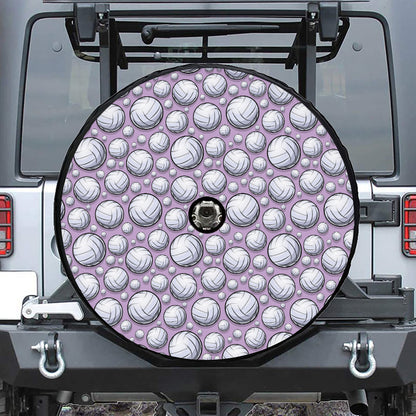 Purple And White Volleyball Print Tire Cover With Camera Hole