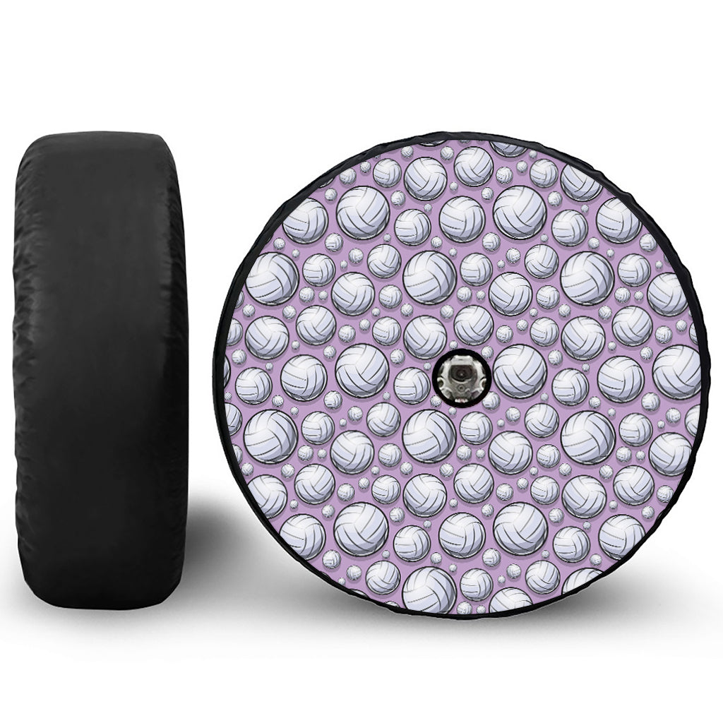 Purple And White Volleyball Print Tire Cover With Camera Hole