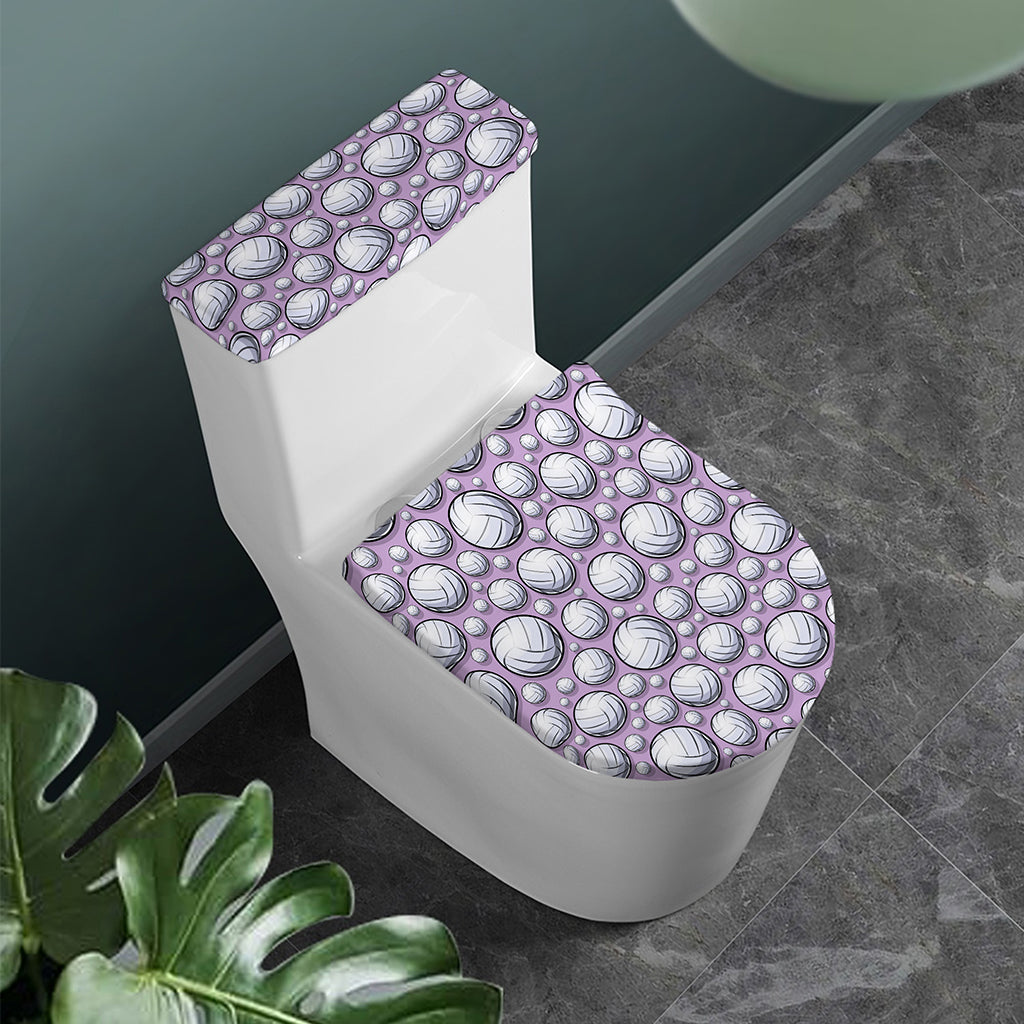 Purple And White Volleyball Print Toilet Lid And Tank Cover Set