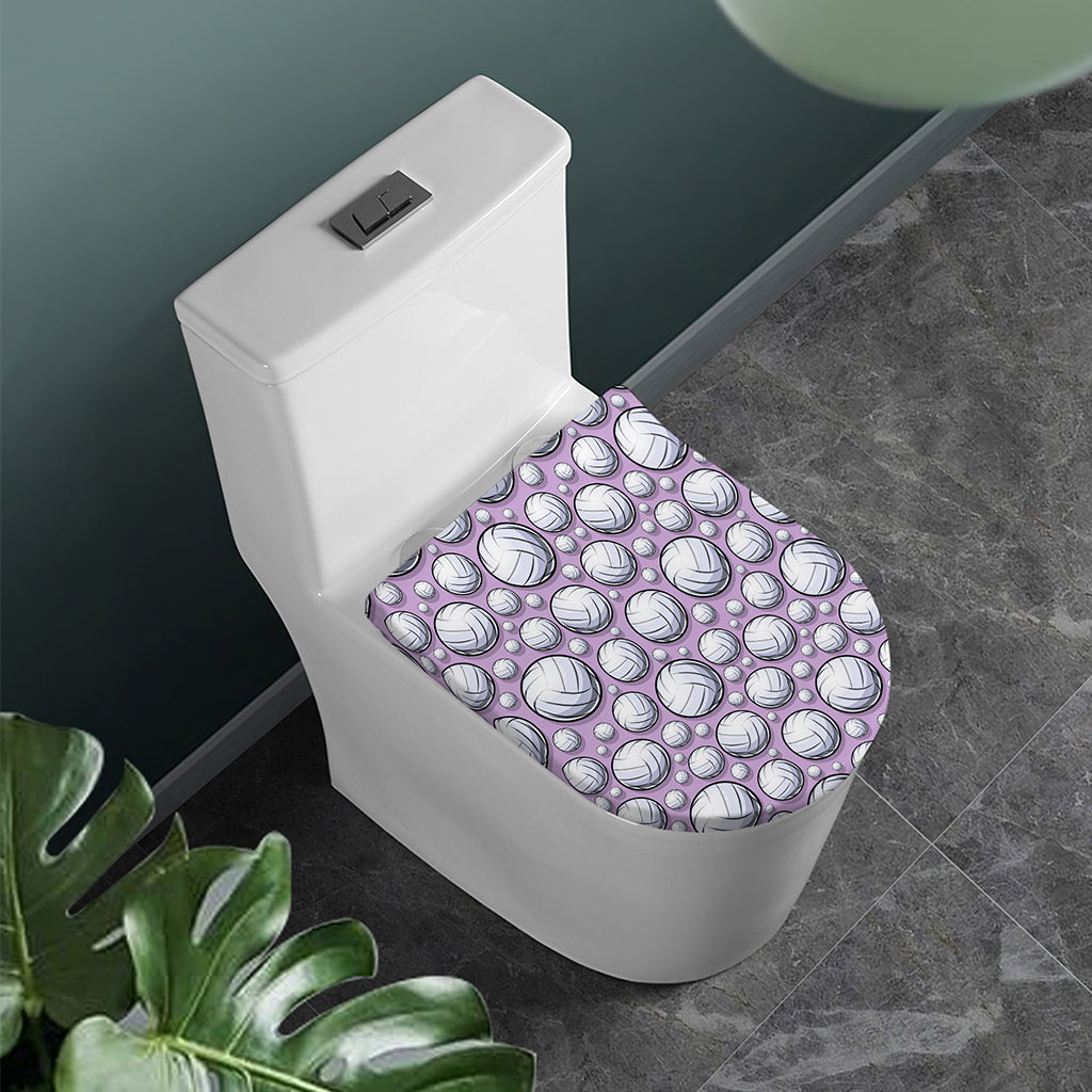 Purple And White Volleyball Print Toilet Lid Cover